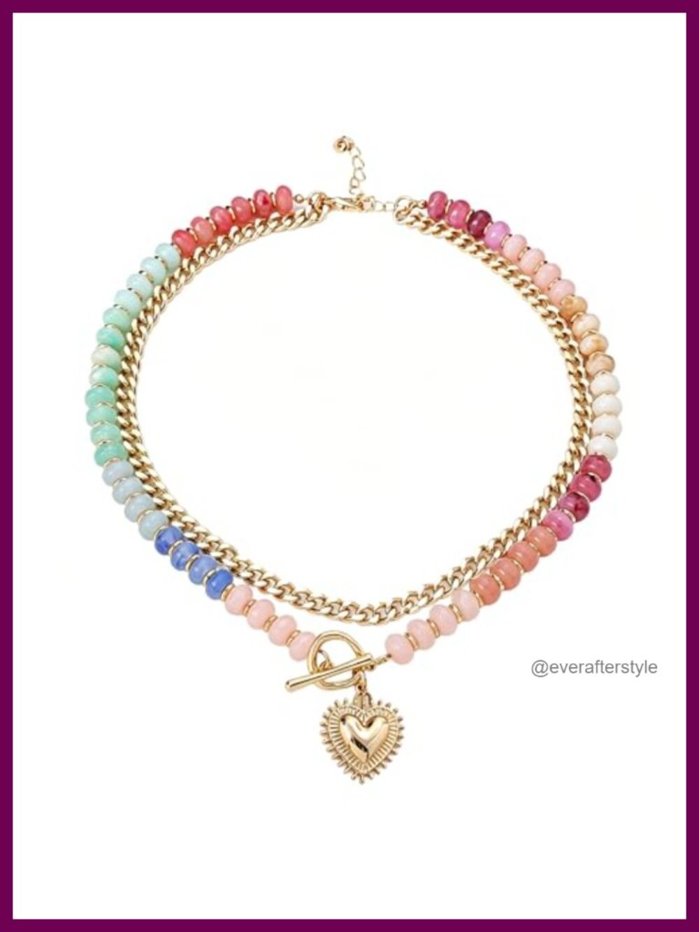 Layered Chunky Beaded Necklace 14K Gold Plated Cuban Chain Heart Pendant Y2K